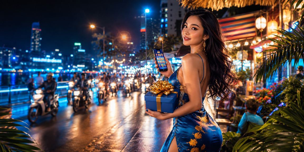 Giao diện Slot Game trên điện thoại với khung cảnh phố đêm Hà Nội
