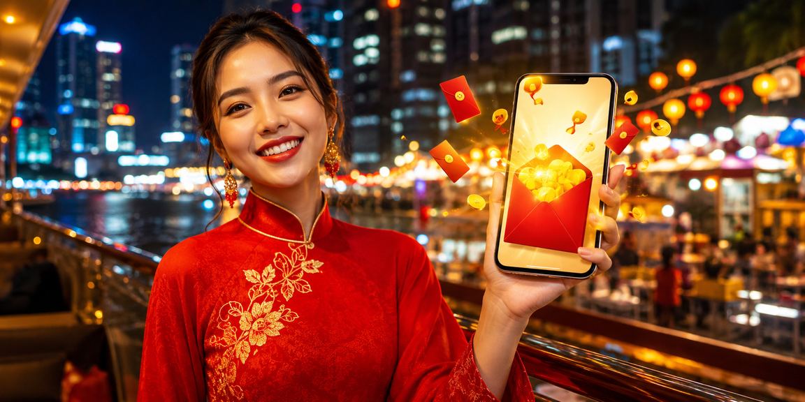 Khung cảnh thưởng phong bì đỏ may mắn tại lễ hội áo dài Hồ Chí Minh
