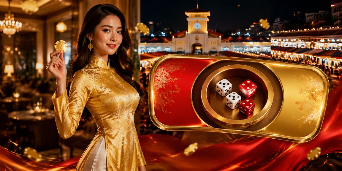 Người chơi trong trang phục áo dài tham gia trò chơi tài xỉu xúc xắc tại sự kiện casino ở TP HCM