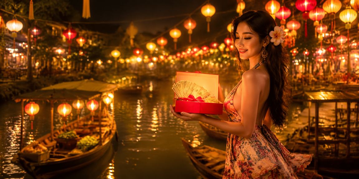 Bầu không khí xổ số và casino tại chợ đêm Huế với ánh đèn lung linh