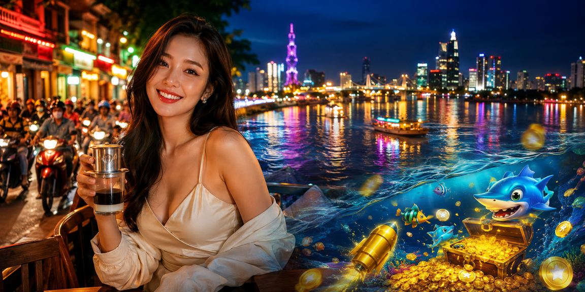 Người dùng tại vùng sông Mekong thư giãn bên cà phê và kiểm tra giao dịch casino trực tuyến