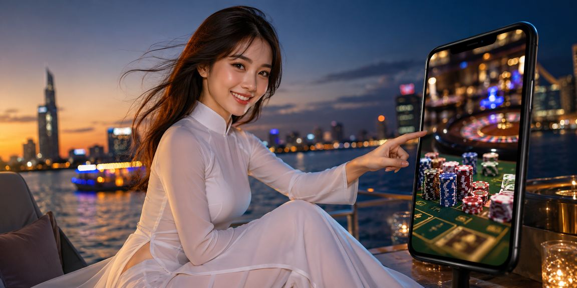 Người chơi Sài Gòn trải nghiệm casino trực tuyến trên điện thoại di động với trang phục áo dài truyền thống